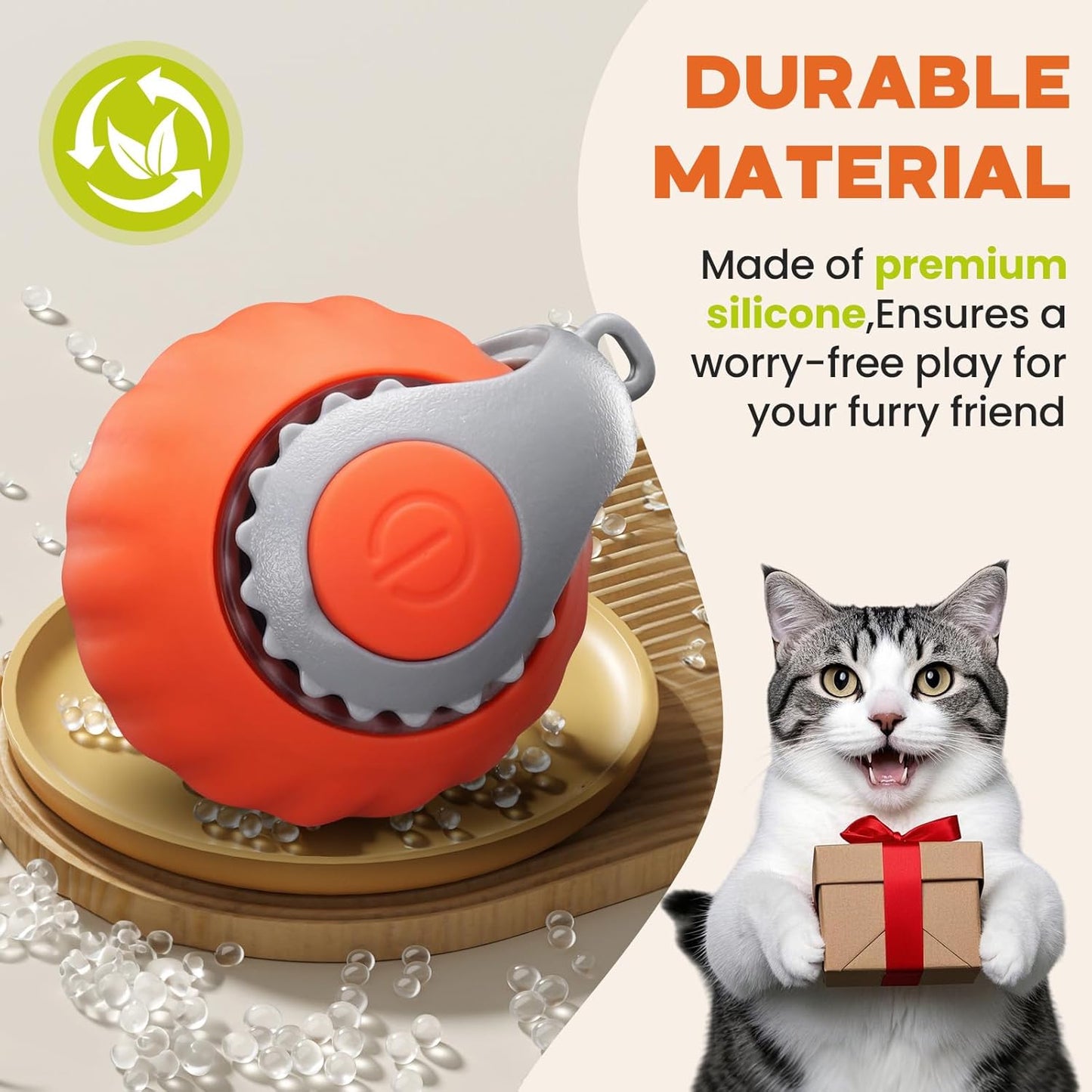 Interactive Cat Toy 2-Pack - Smart Automatic Rechargeable Moving Ball with Tail for Bored Indoor Cats (Orange & Blue)